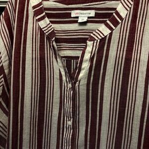 New Liz Claiborne 5X Red  Striped Light Cotton Long Sleeve Button Down  Plus Sz